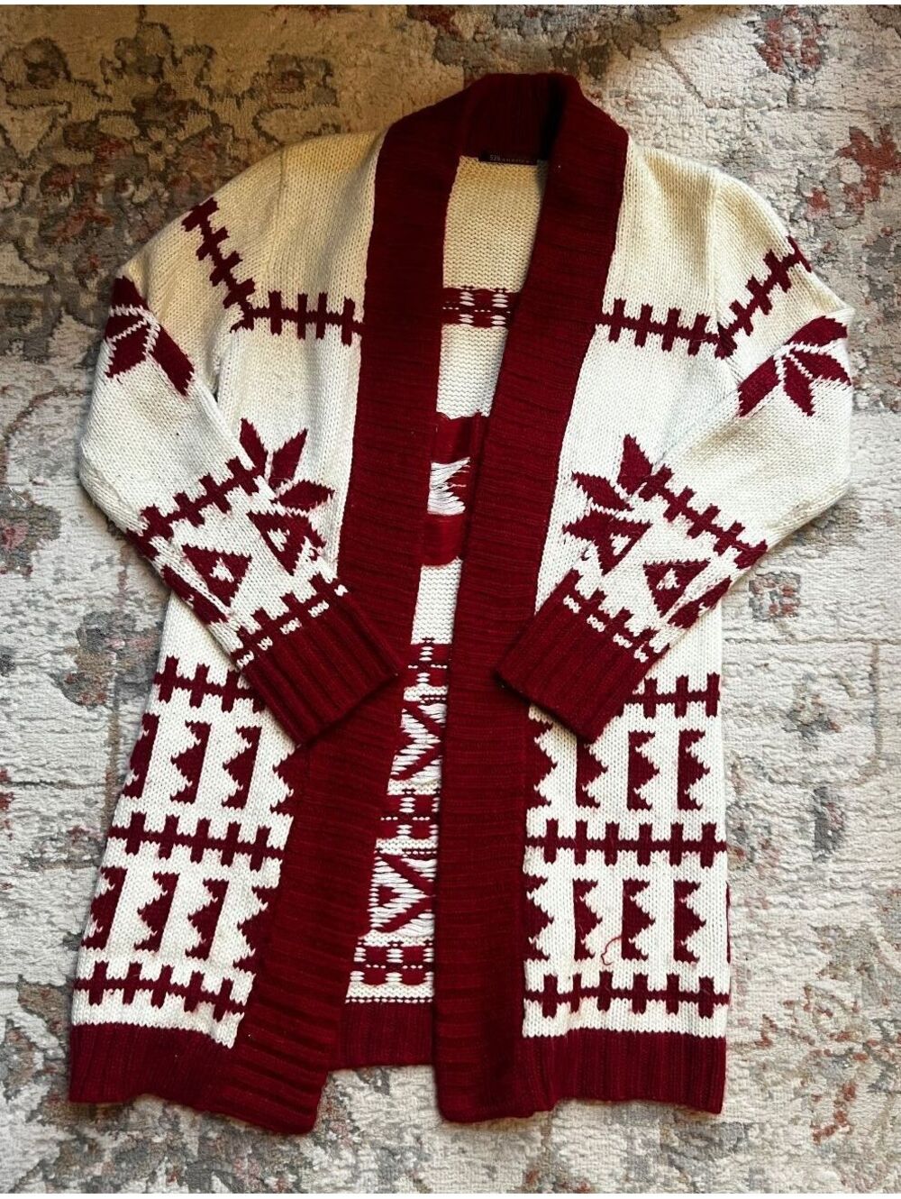 525 America Womens Long Cardigan Sweater Red Ivory